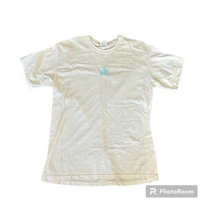 Olive Lynn turtle cotton t-shirt cream color w/ blue embroidery turtle large